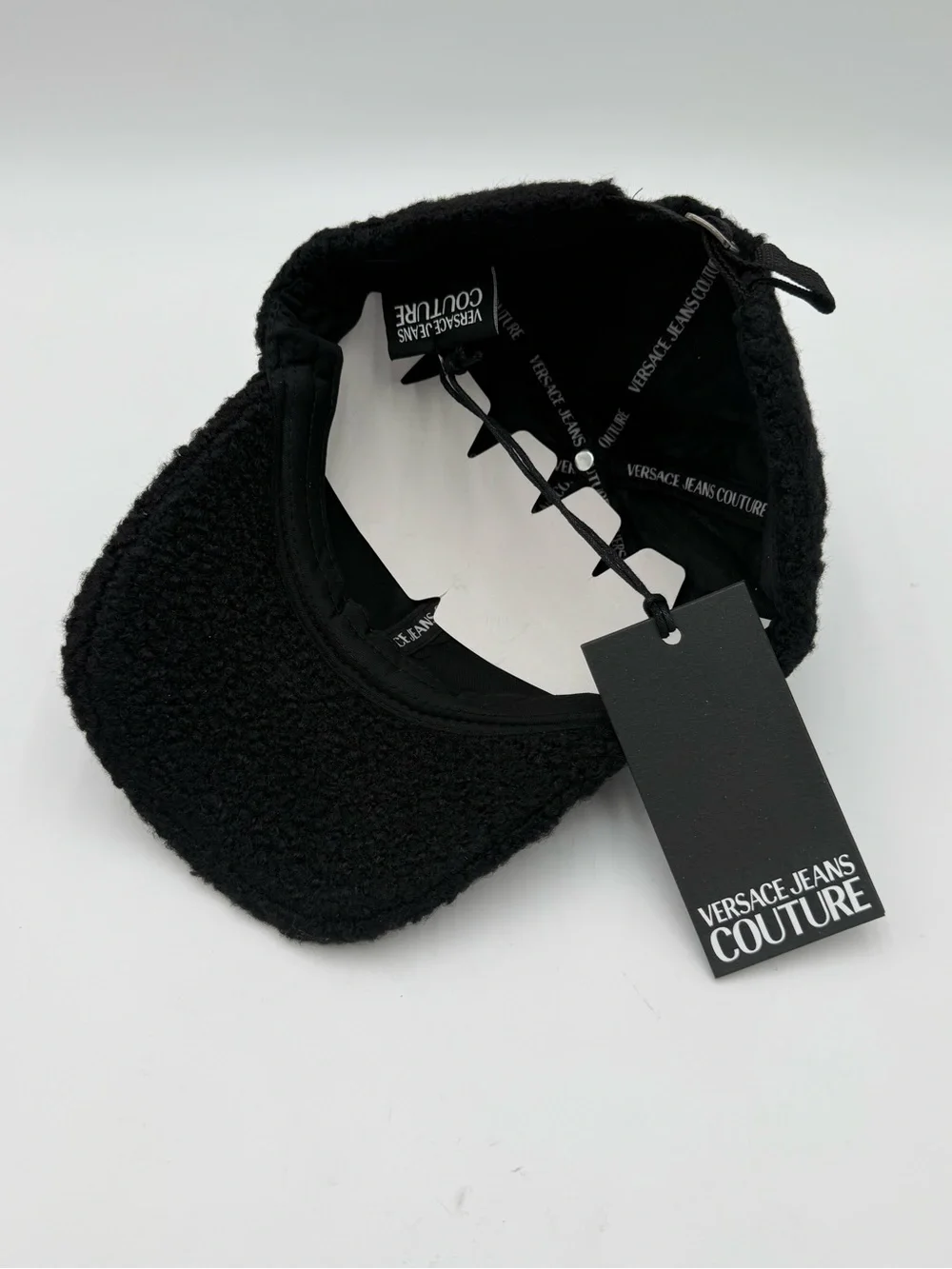 NWT Versace Jeans Couture Black Bouclé Teddy Baseball Cap Hat Logo AUTHENTIC